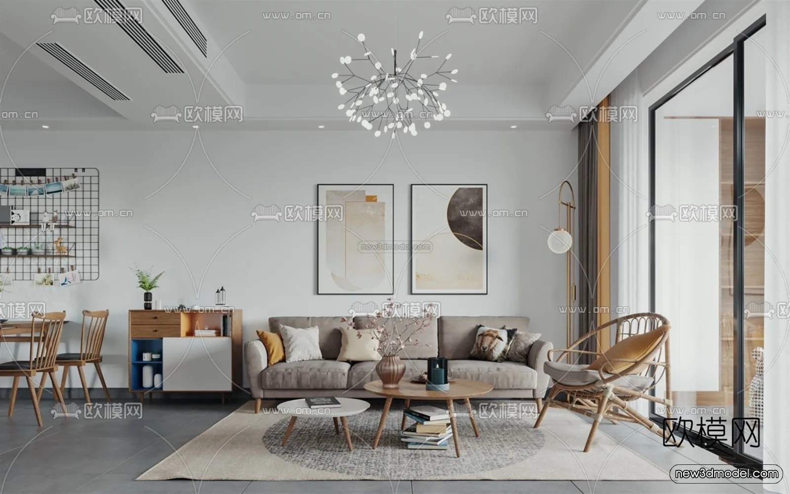 Nordic Style Interior 3D Blocks – Living Room 3D Model – 172 – VRAY