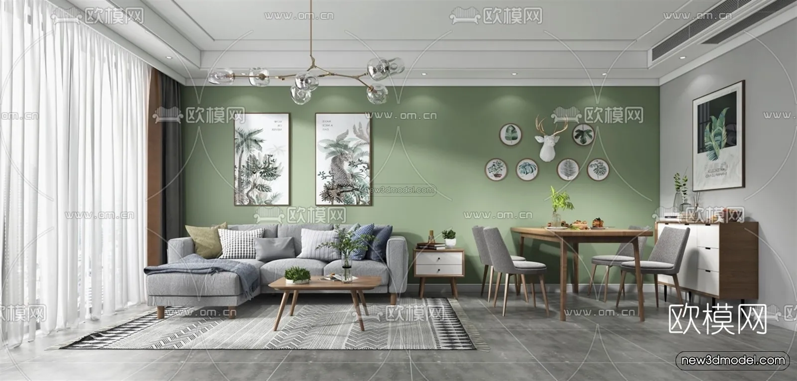 Nordic Style Interior 3D Blocks – Living Room 3D Model – 174 – VRAY