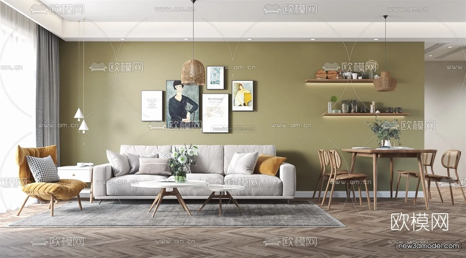 Nordic Style Interior 3D Blocks – Living Room 3D Model – 175 – VRAY