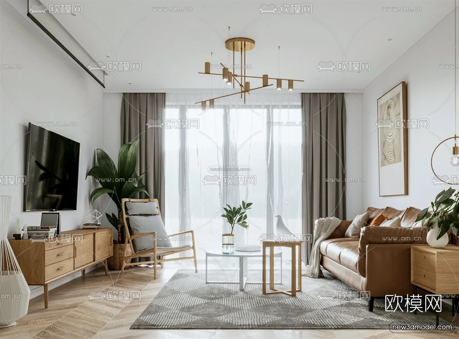 Nordic Style Interior 3D Blocks – Living Room 3D Model – 178 – VRAY