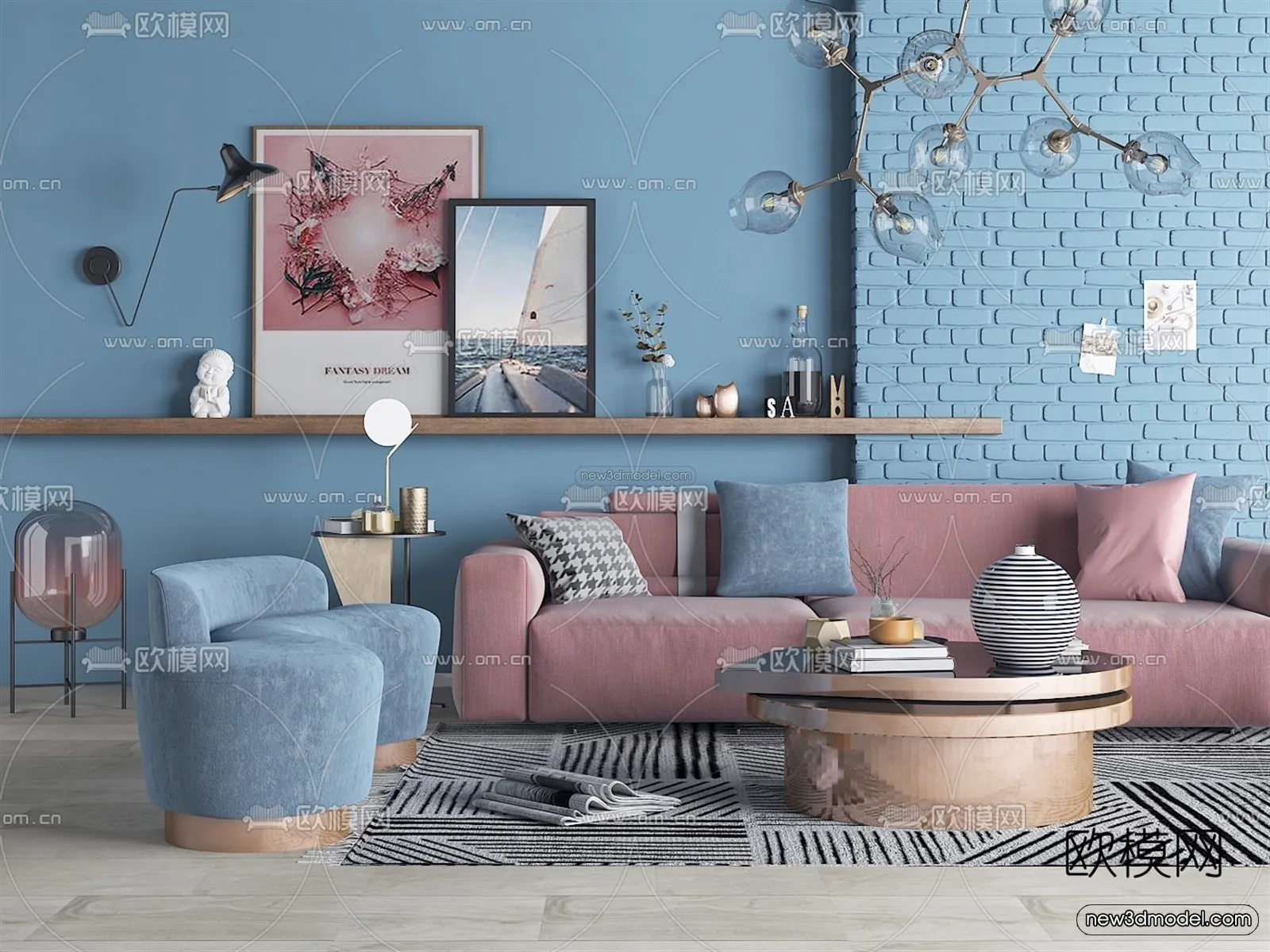 Nordic Style Interior 3D Blocks – Living Room 3D Model – 181 – VRAY