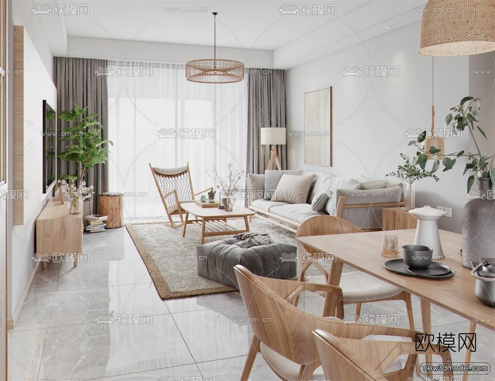 Nordic Style Interior 3D Blocks – Living Room 3D Model – 182 – VRAY