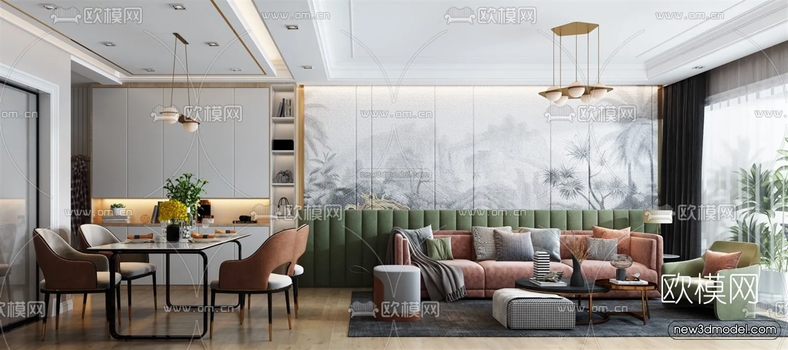 Nordic Style Interior 3D Blocks – Living Room 3D Model – 185 – VRAY