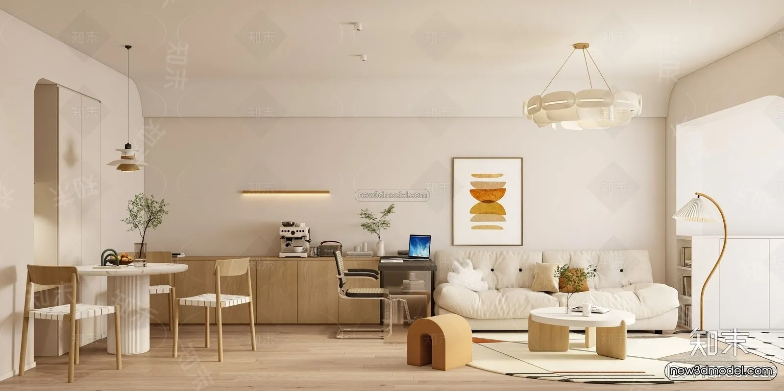 Nordic Style Interior 3D Blocks – Living Room 3D Model – 188 – VRAY