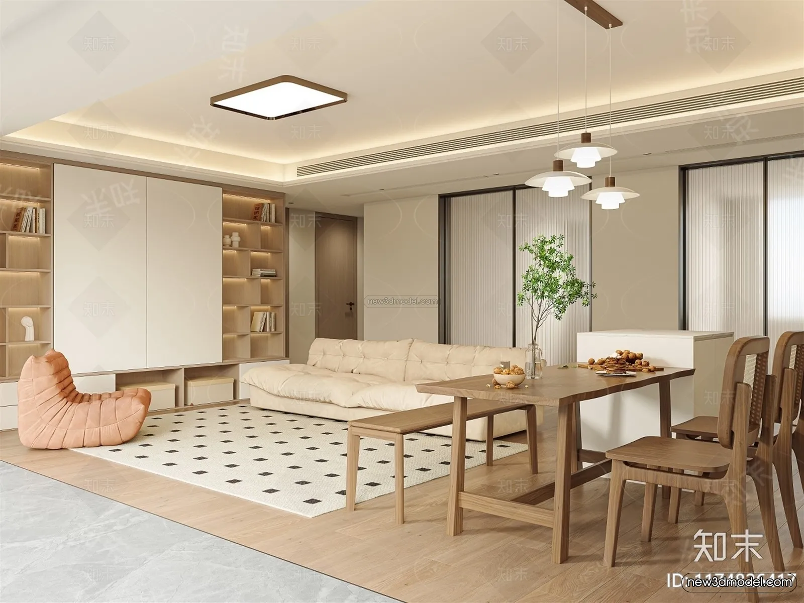 Nordic Style Interior 3D Blocks – Living Room 3D Model – 198 – CORONA