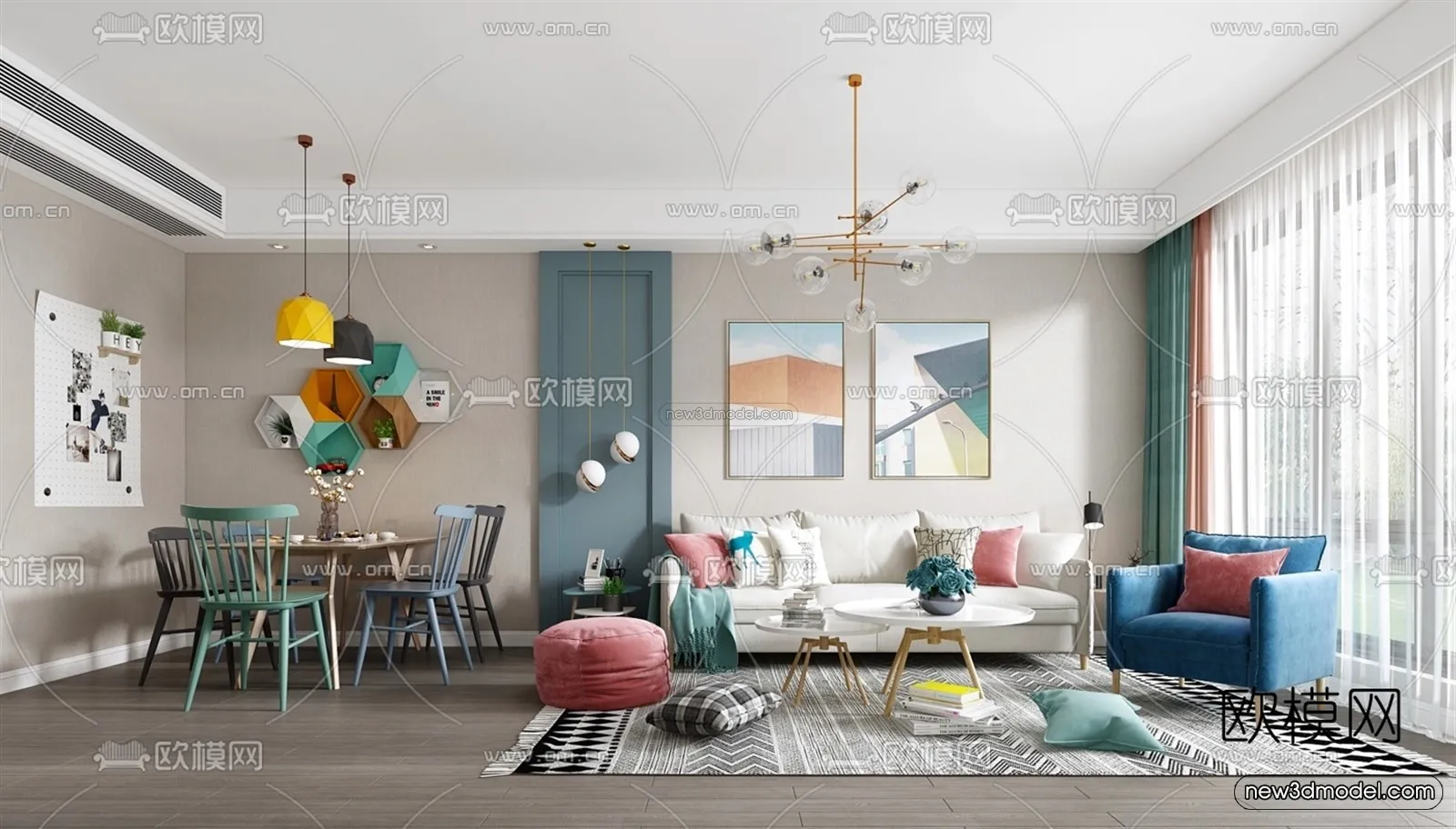 Nordic Style Interior 3D Blocks – Living Room 3D Model – 200 – VRAY