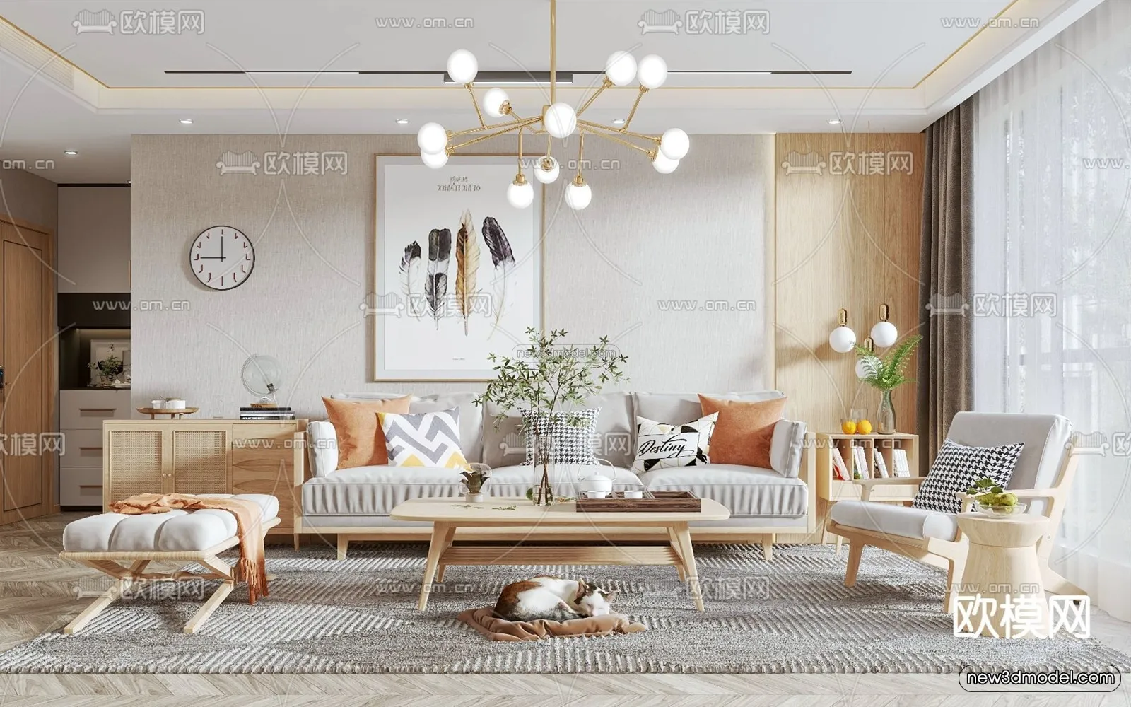 Nordic Style Interior 3D Blocks – Living Room 3D Model – 201 – VRAY