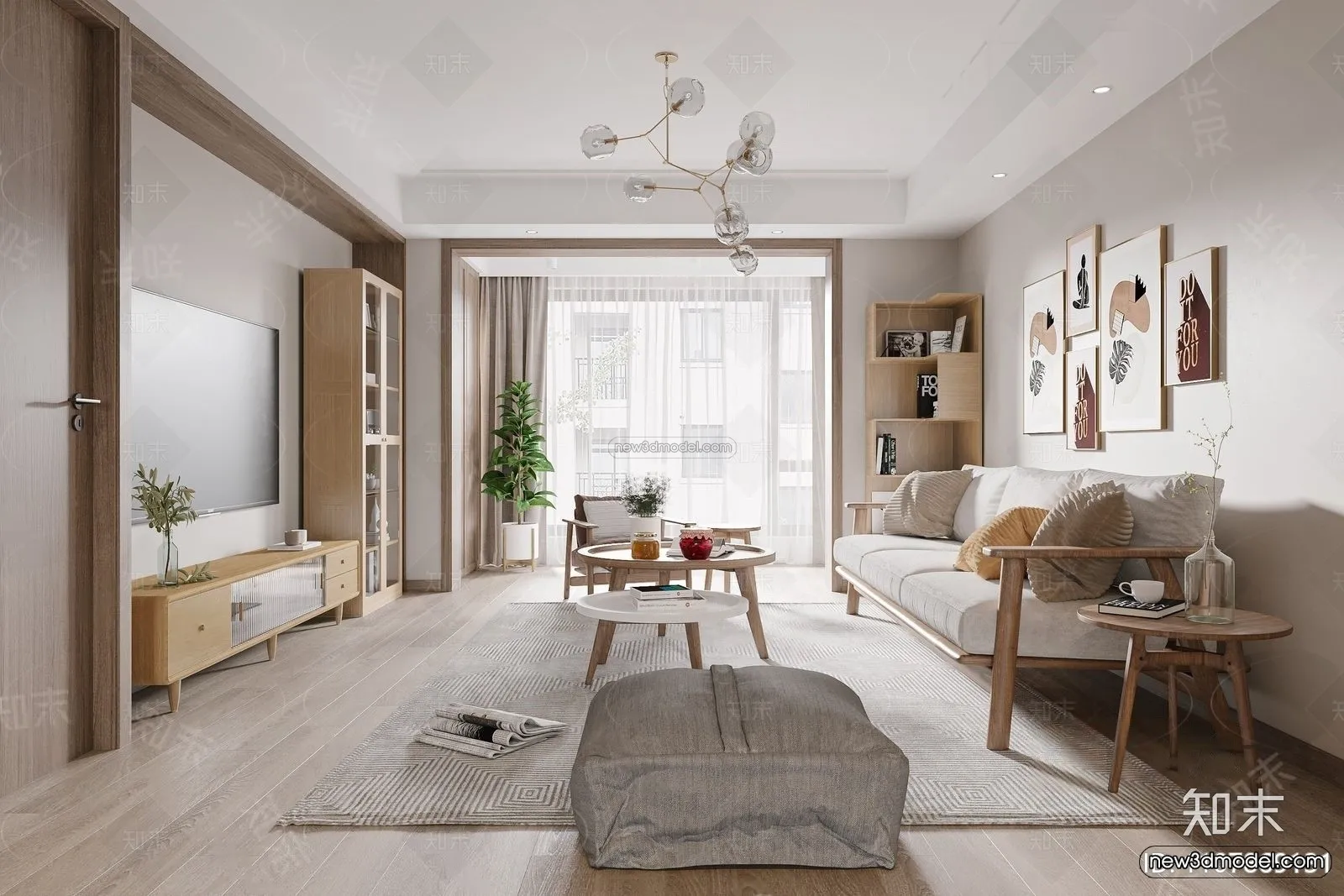 Nordic Style Interior 3D Blocks – Living Room 3D Model – 202 – VRAY