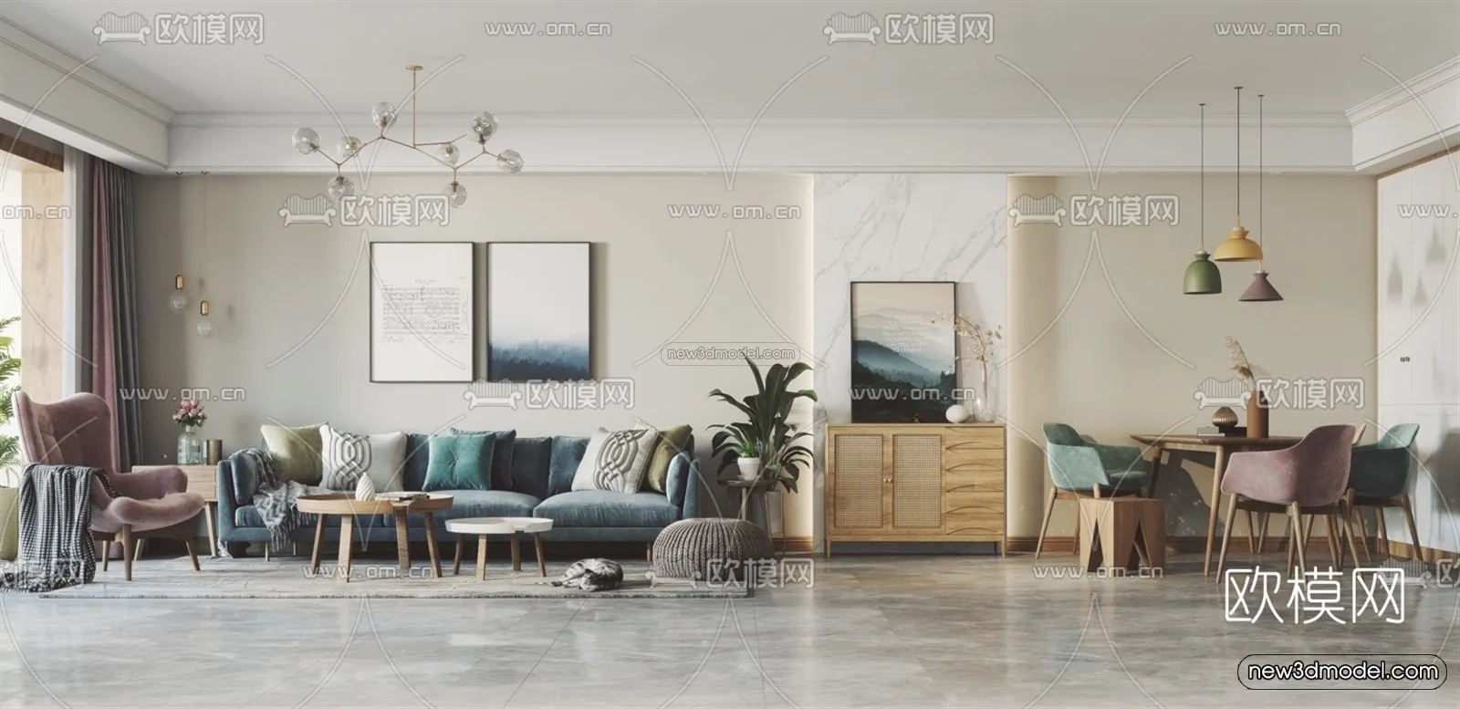 Nordic Style Interior 3D Blocks – Living Room 3D Model – 203 – VRAY