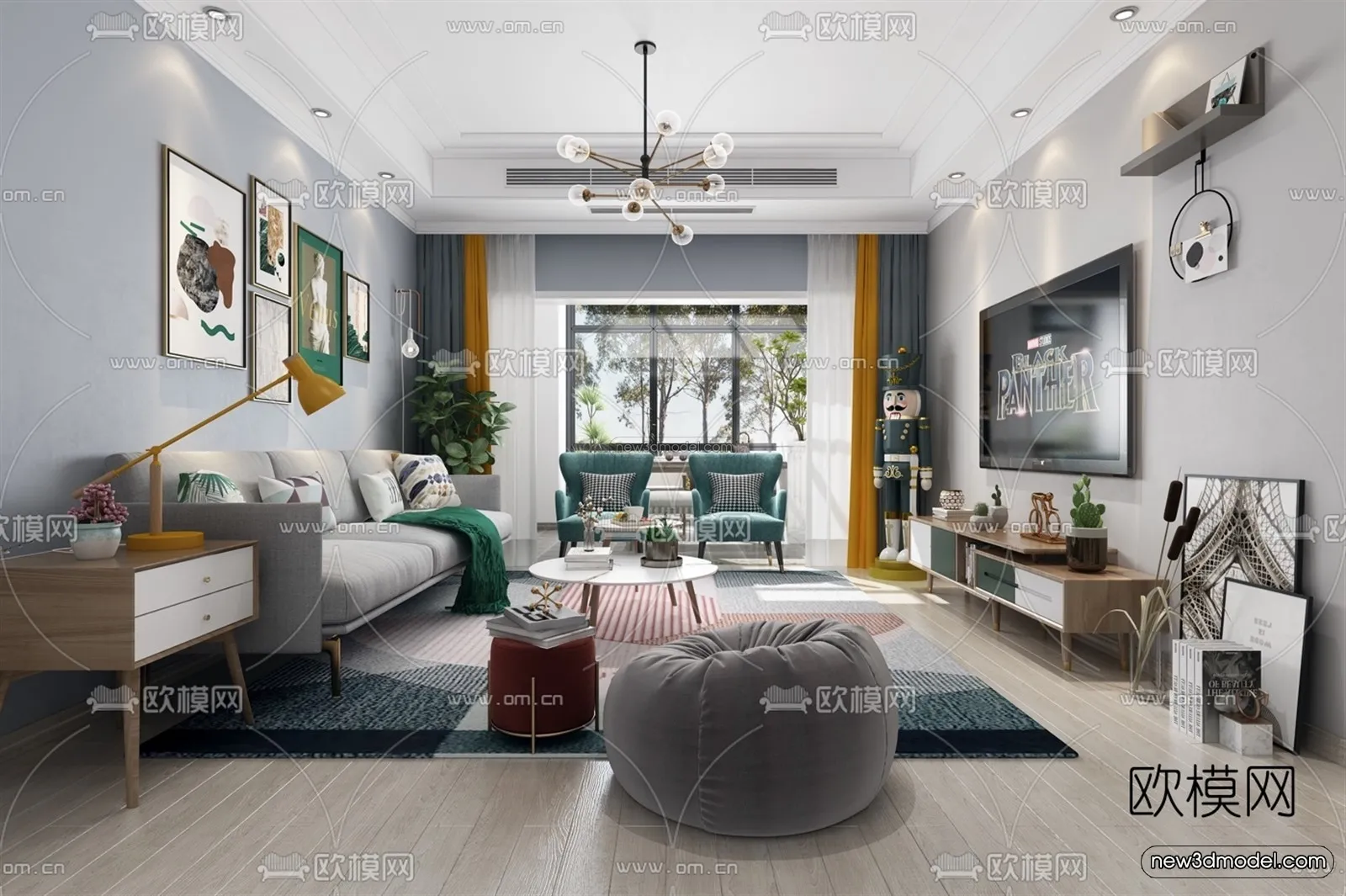 Nordic Style Interior 3D Blocks – Living Room 3D Model – 206 – VRAY