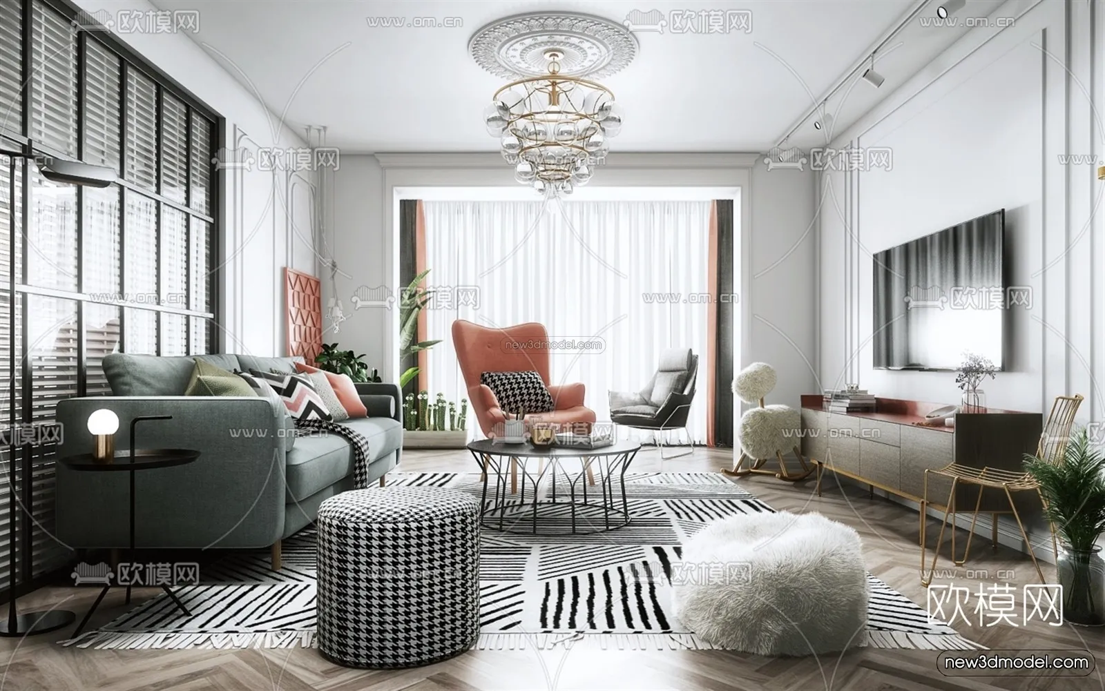 Nordic Style Interior 3D Blocks – Living Room 3D Model – 210 – VRAY