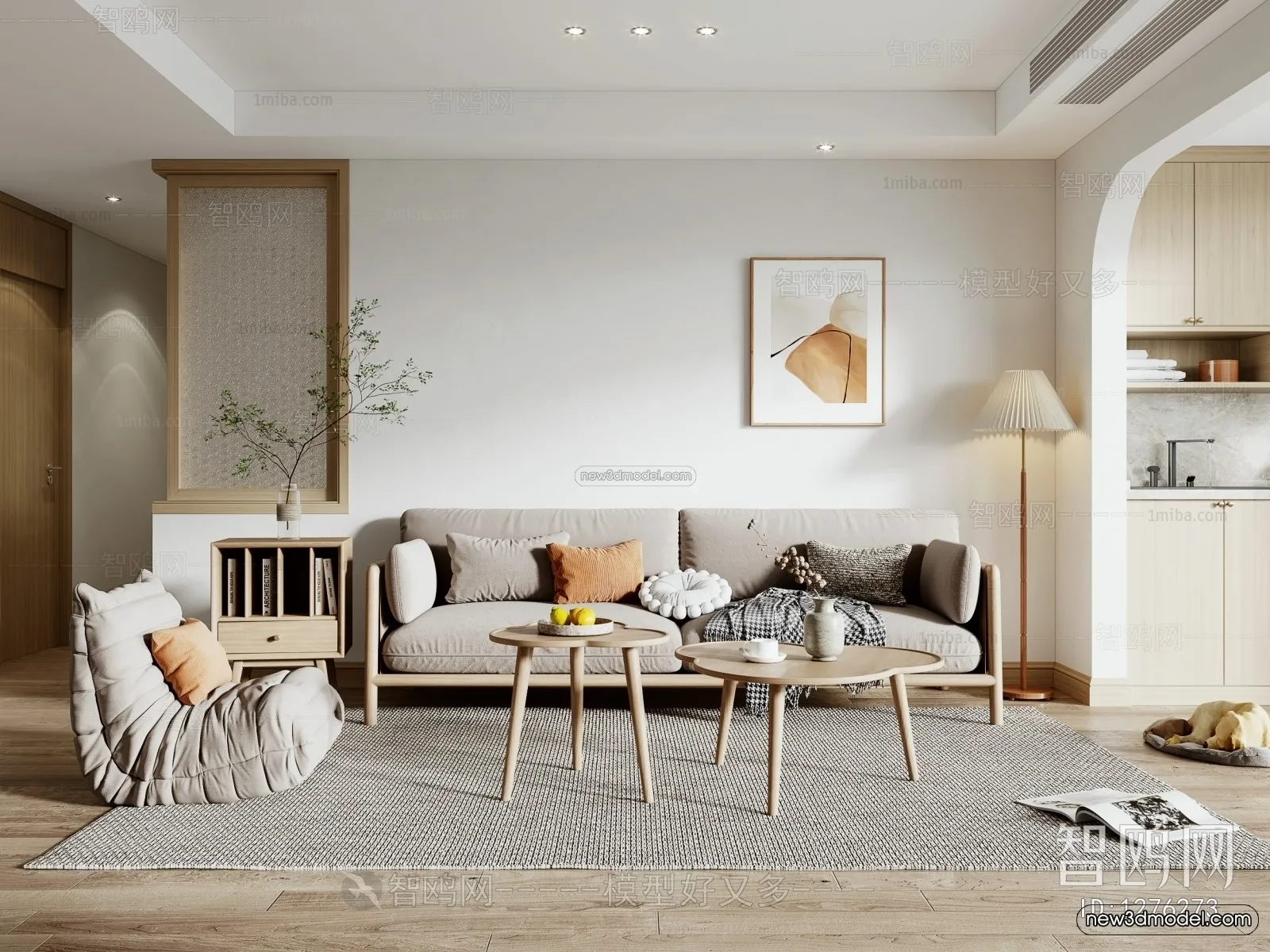 Nordic Style Interior 3D Blocks – Living Room 3D Model – 213 – VRAY