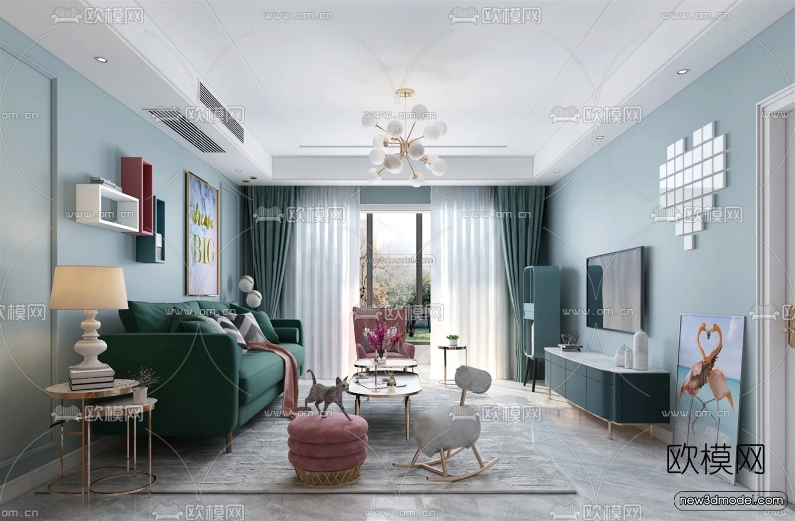 Nordic Style Interior 3D Blocks – Living Room 3D Model – 214 – VRAY