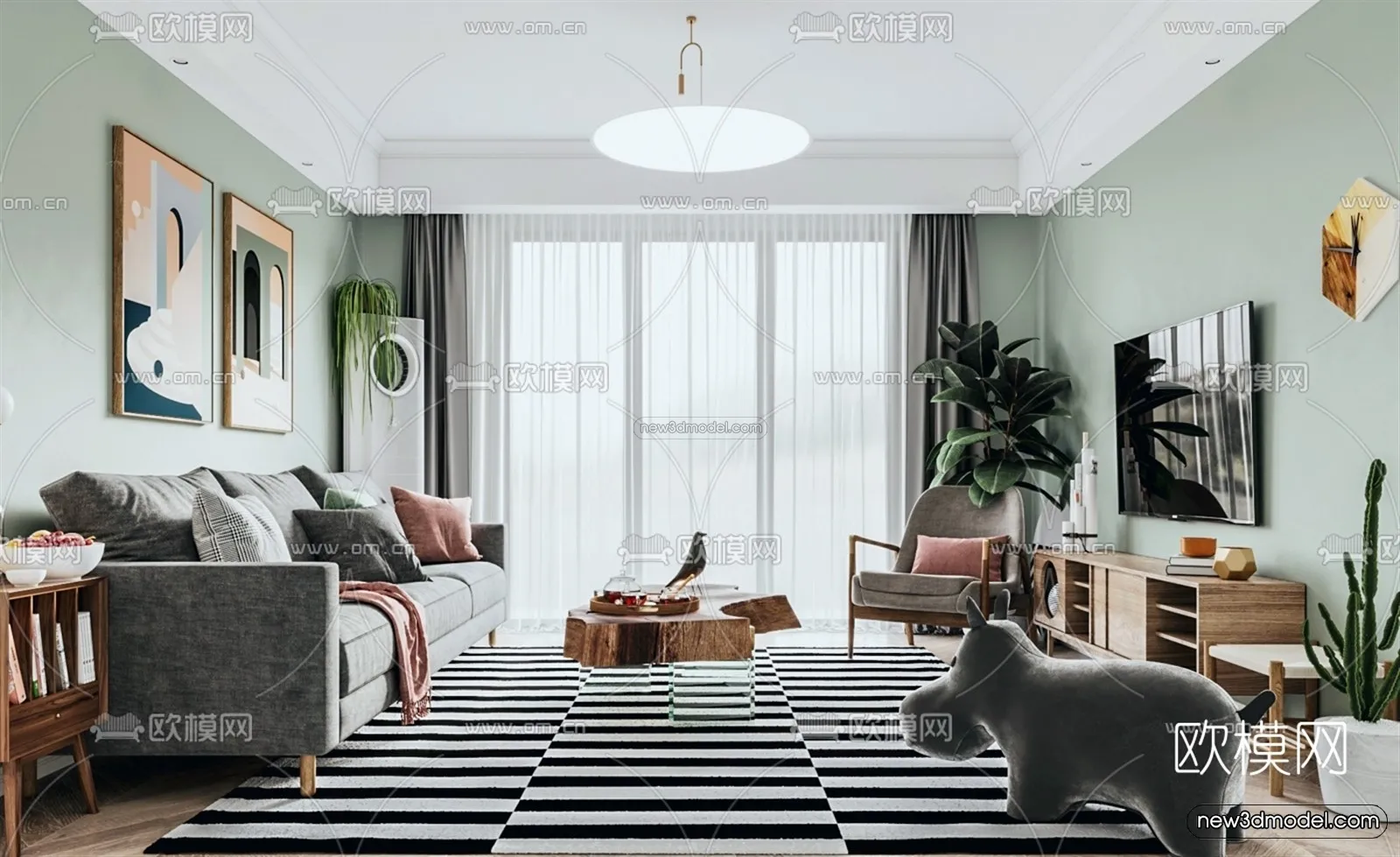 Nordic Style Interior 3D Blocks – Living Room 3D Model – 216 – VRAY