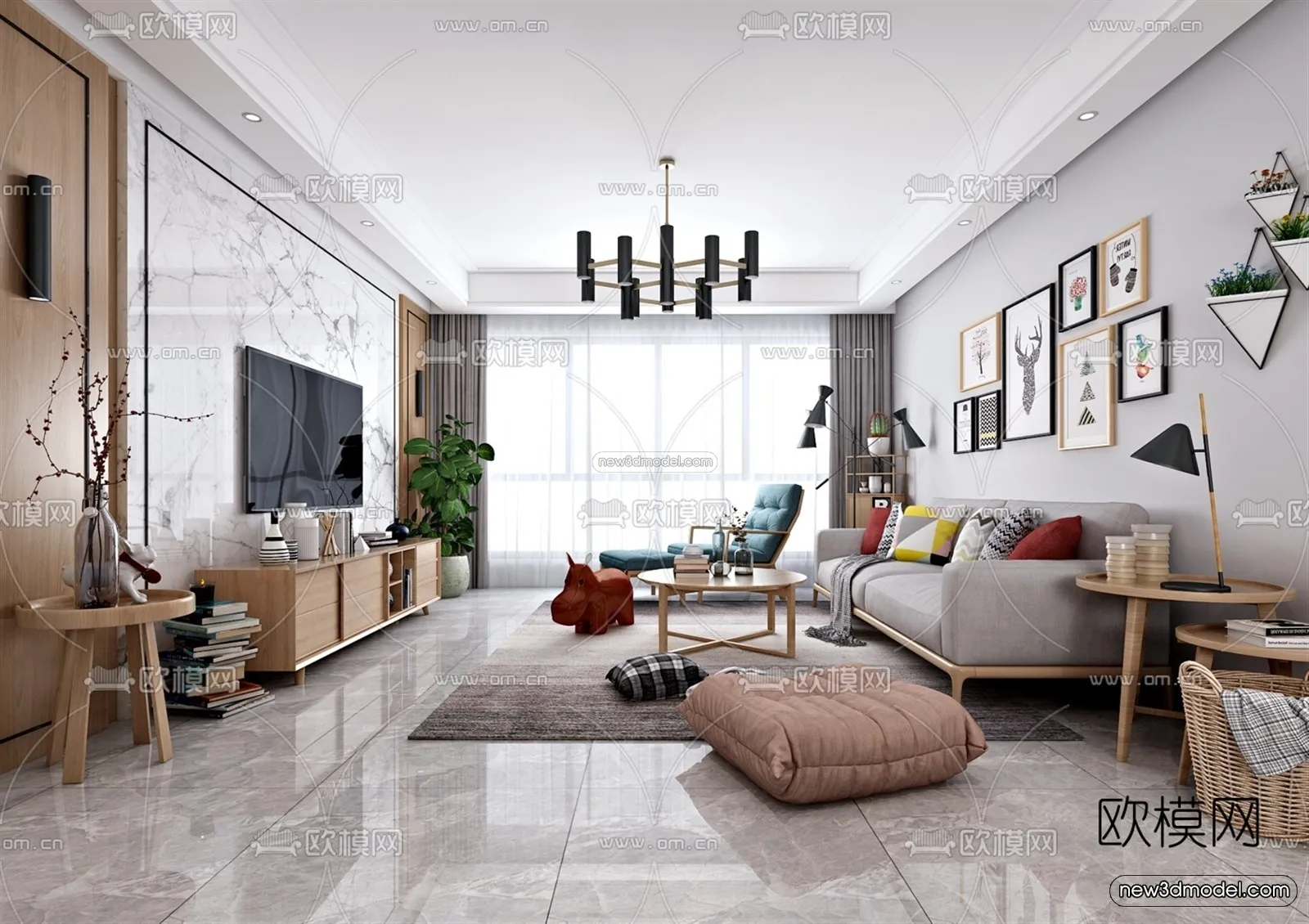 Nordic Style Interior 3D Blocks – Living Room 3D Model – 217 – VRAY