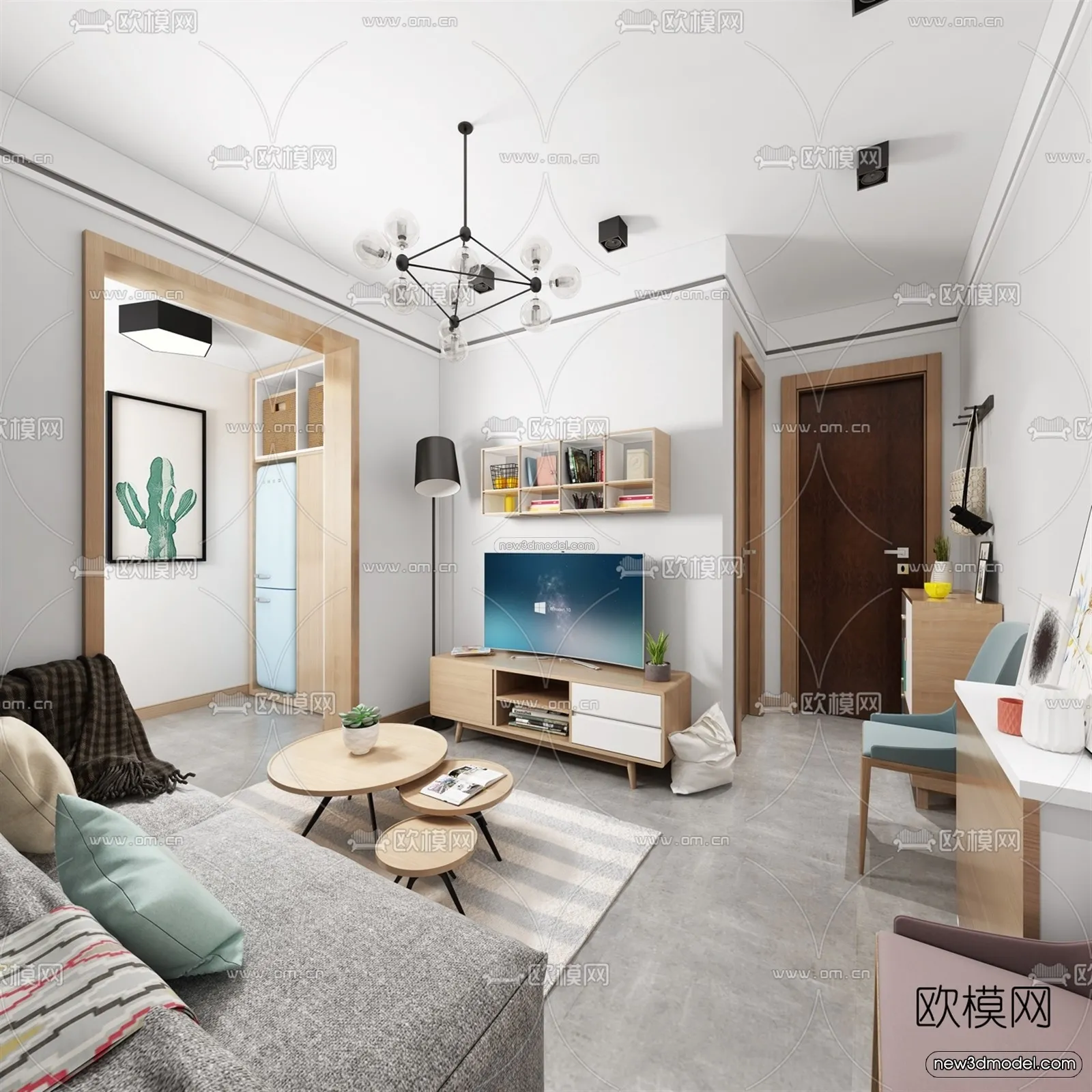 Nordic Style Interior 3D Blocks – Living Room 3D Model – 218 – VRAY