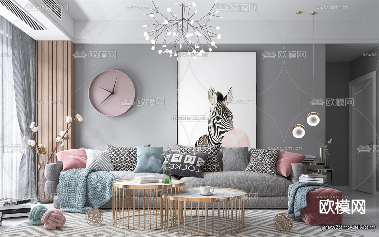 Nordic Style Interior 3D Blocks – Living Room 3D Model – 220 – VRAY