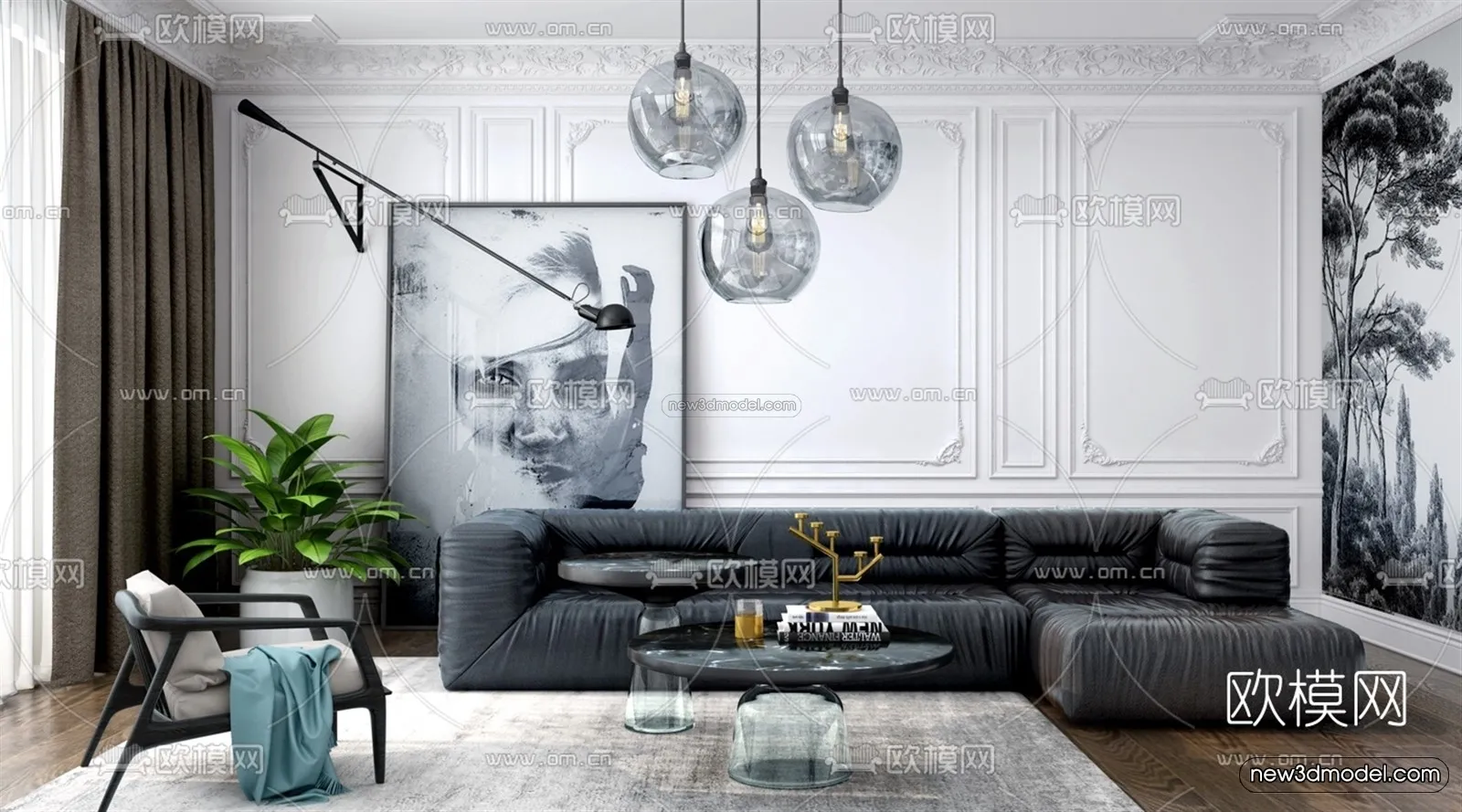 Nordic Style Interior 3D Blocks – Living Room 3D Model – 221 – VRAY