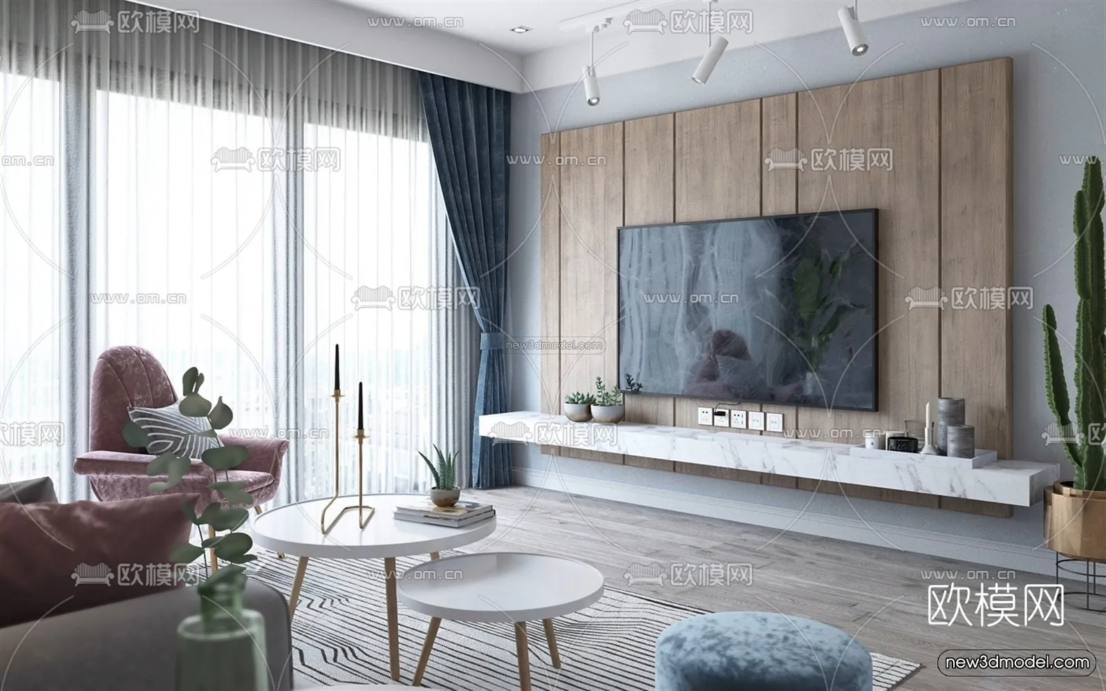 Nordic Style Interior 3D Blocks – Living Room 3D Model – 223 – VRAY