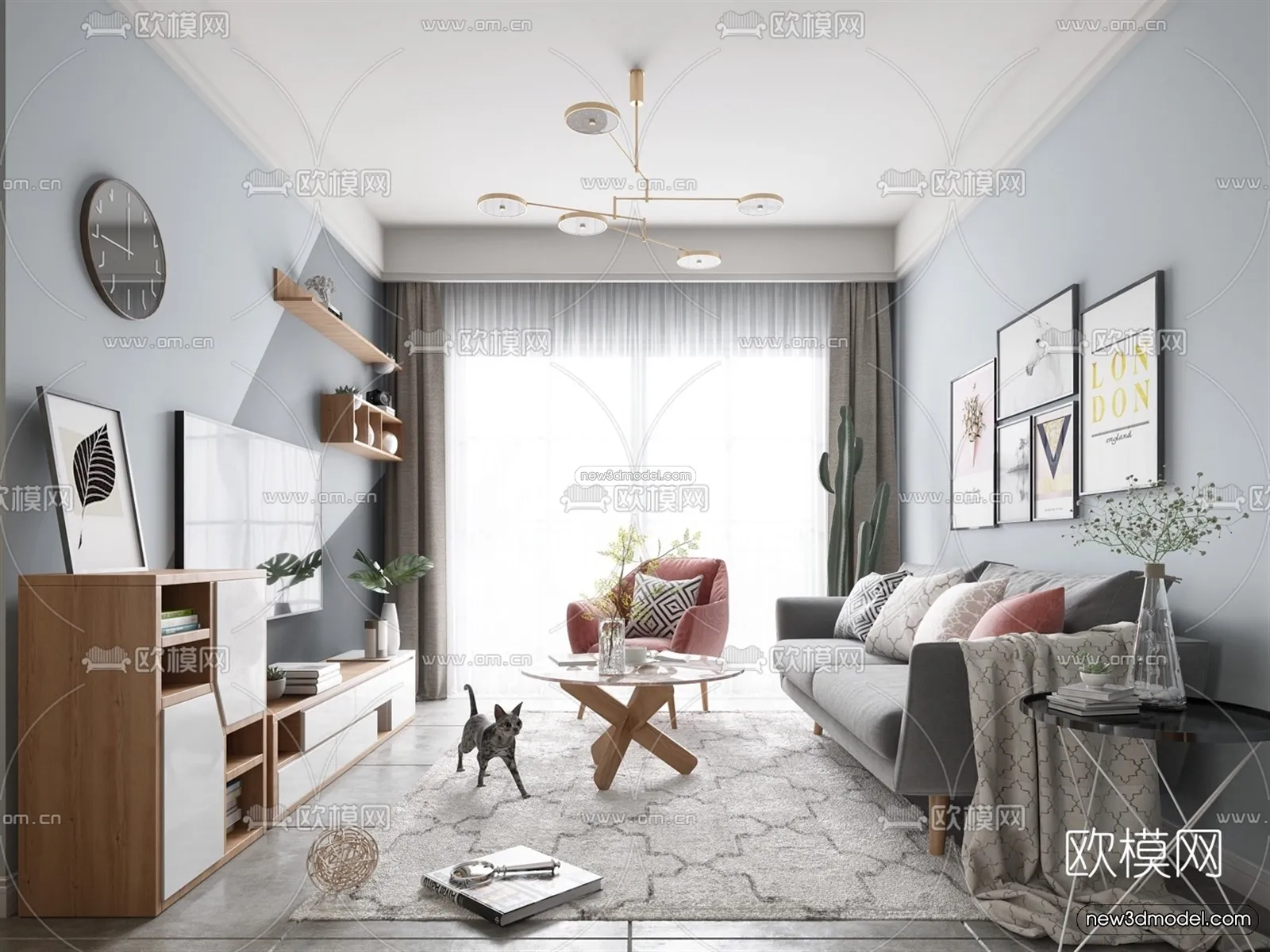 Nordic Style Interior 3D Blocks – Living Room 3D Model – 224 – VRAY
