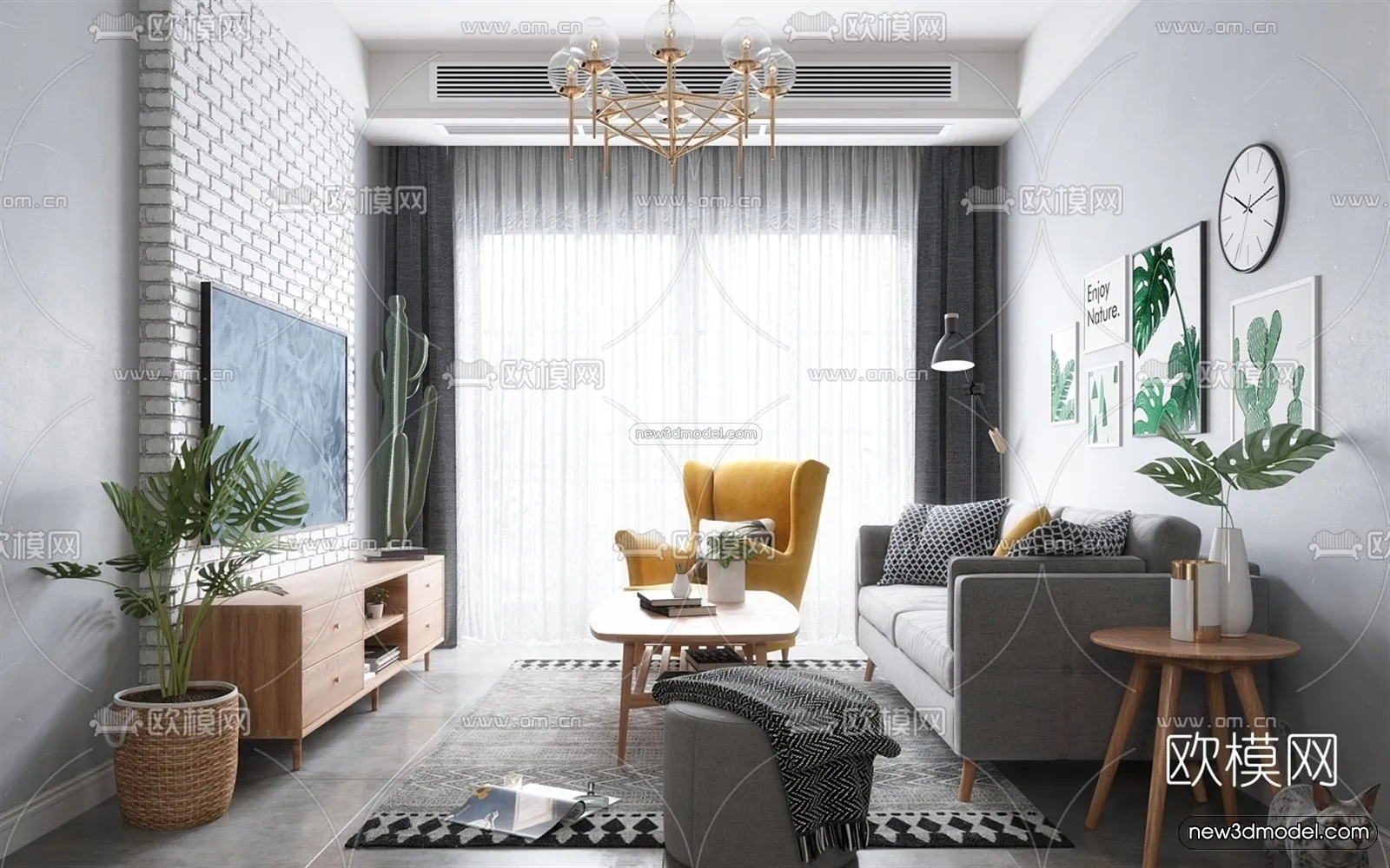 Nordic Style Interior 3D Blocks – Living Room 3D Model – 225 – VRAY