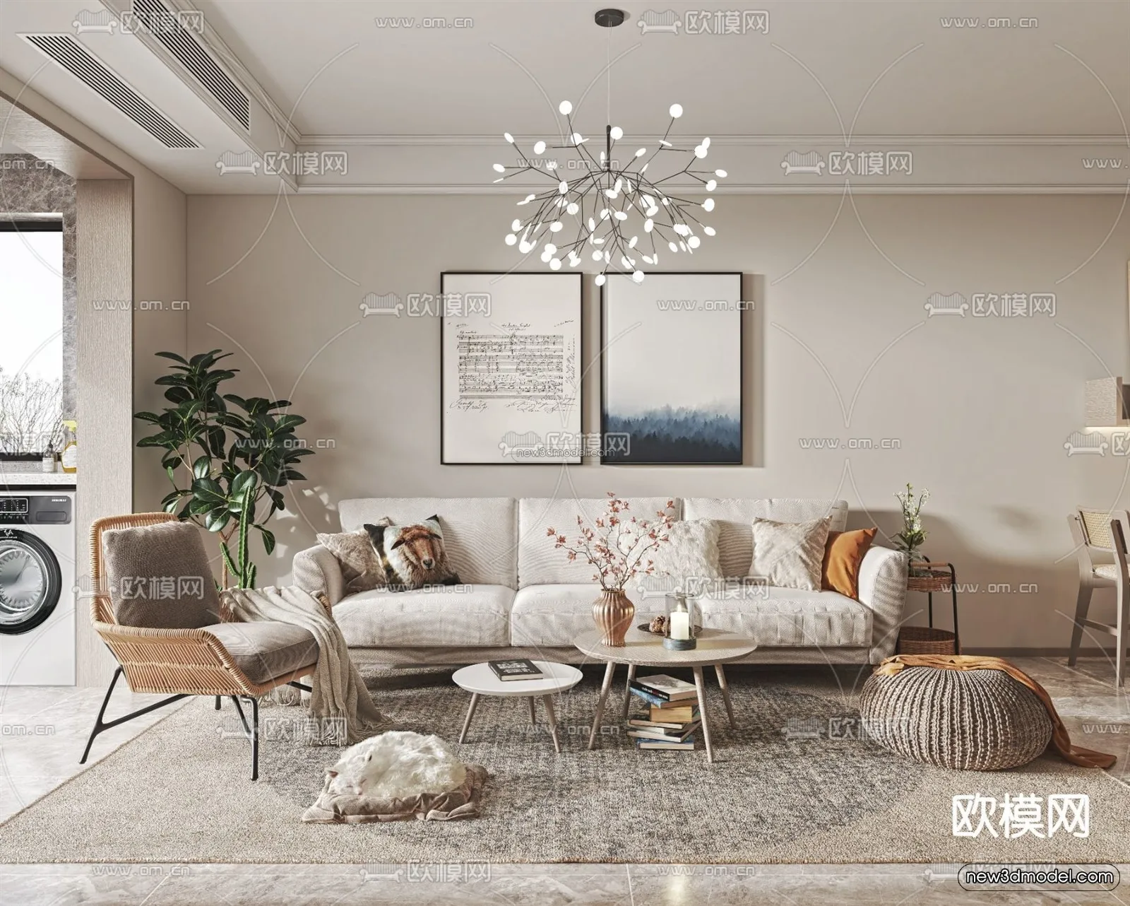 Nordic Style Interior 3D Blocks – Living Room 3D Model – 228 – VRAY