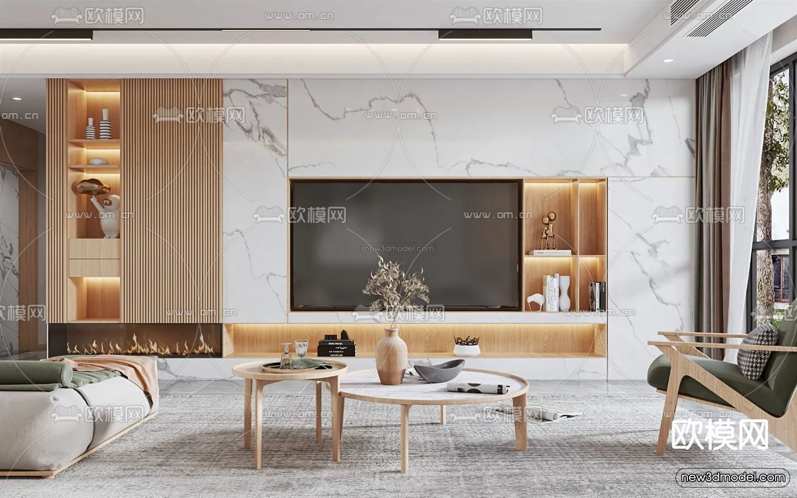 Nordic Style Interior 3D Blocks – Living Room 3D Model – 229 – VRAY