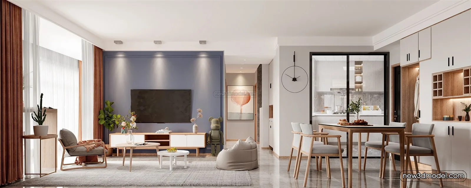 Nordic Style Interior 3D Blocks – Living Room 3D Model – 230 – VRAY