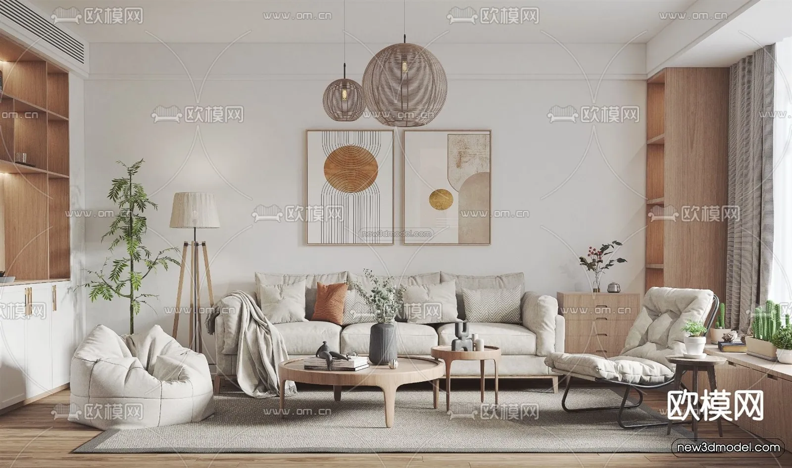 Nordic Style Interior 3D Blocks – Living Room 3D Model – 231 – VRAY