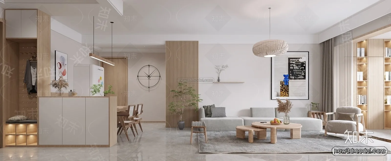 Nordic Style Interior 3D Blocks – Living Room 3D Model – 232 – VRAY