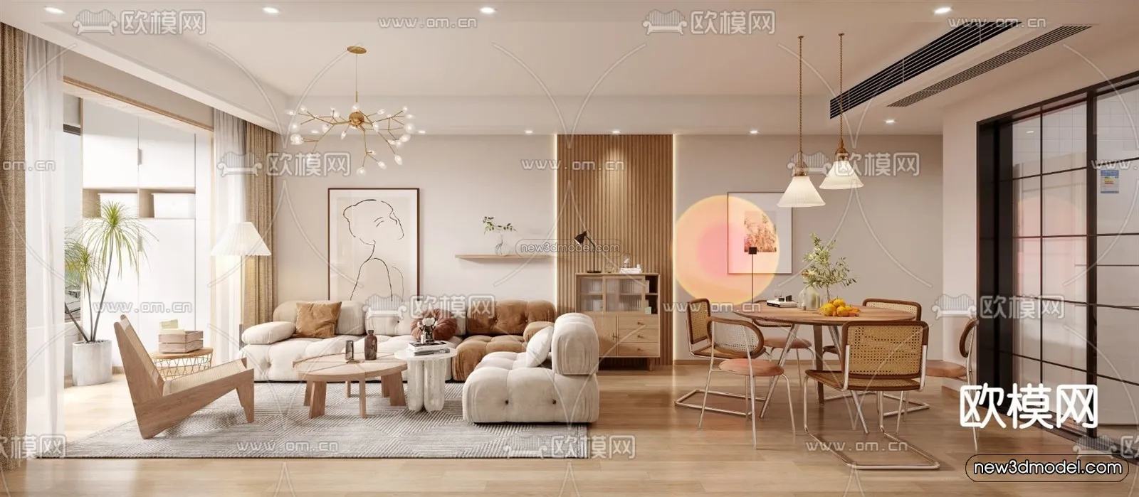 Nordic Style Interior 3D Blocks – Living Room 3D Model – 237 – VRAY