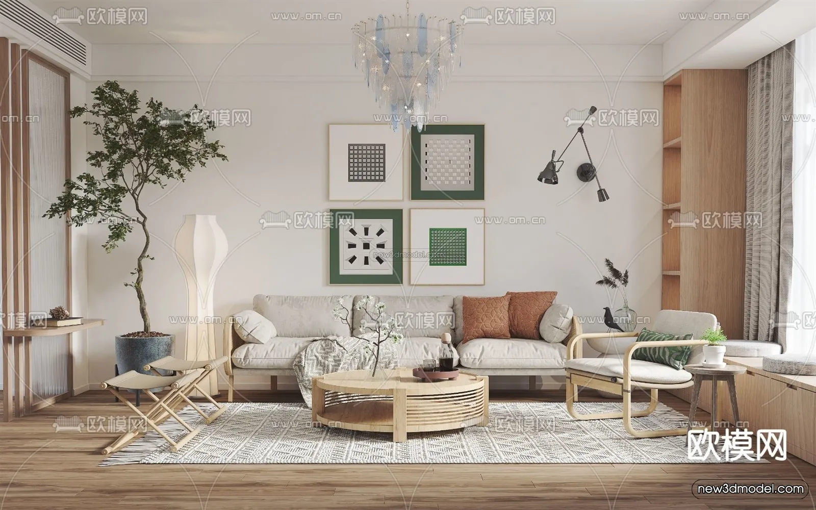 Nordic Style Interior 3D Blocks – Living Room 3D Model – 239 – VRAY