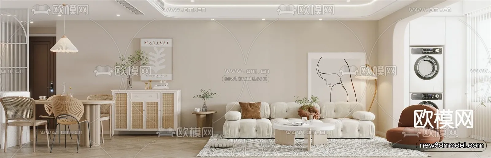 Nordic Style Interior 3D Blocks – Living Room 3D Model – 240 – VRAY