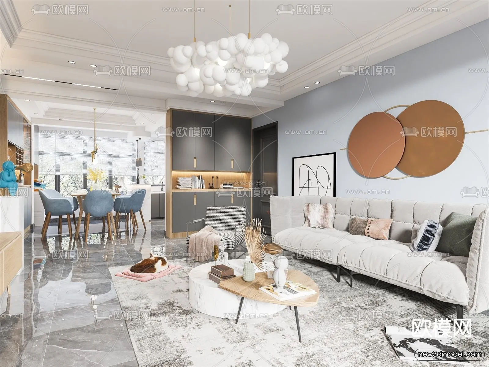 Nordic Style Interior 3D Blocks – Living Room 3D Model – 242 – VRAY