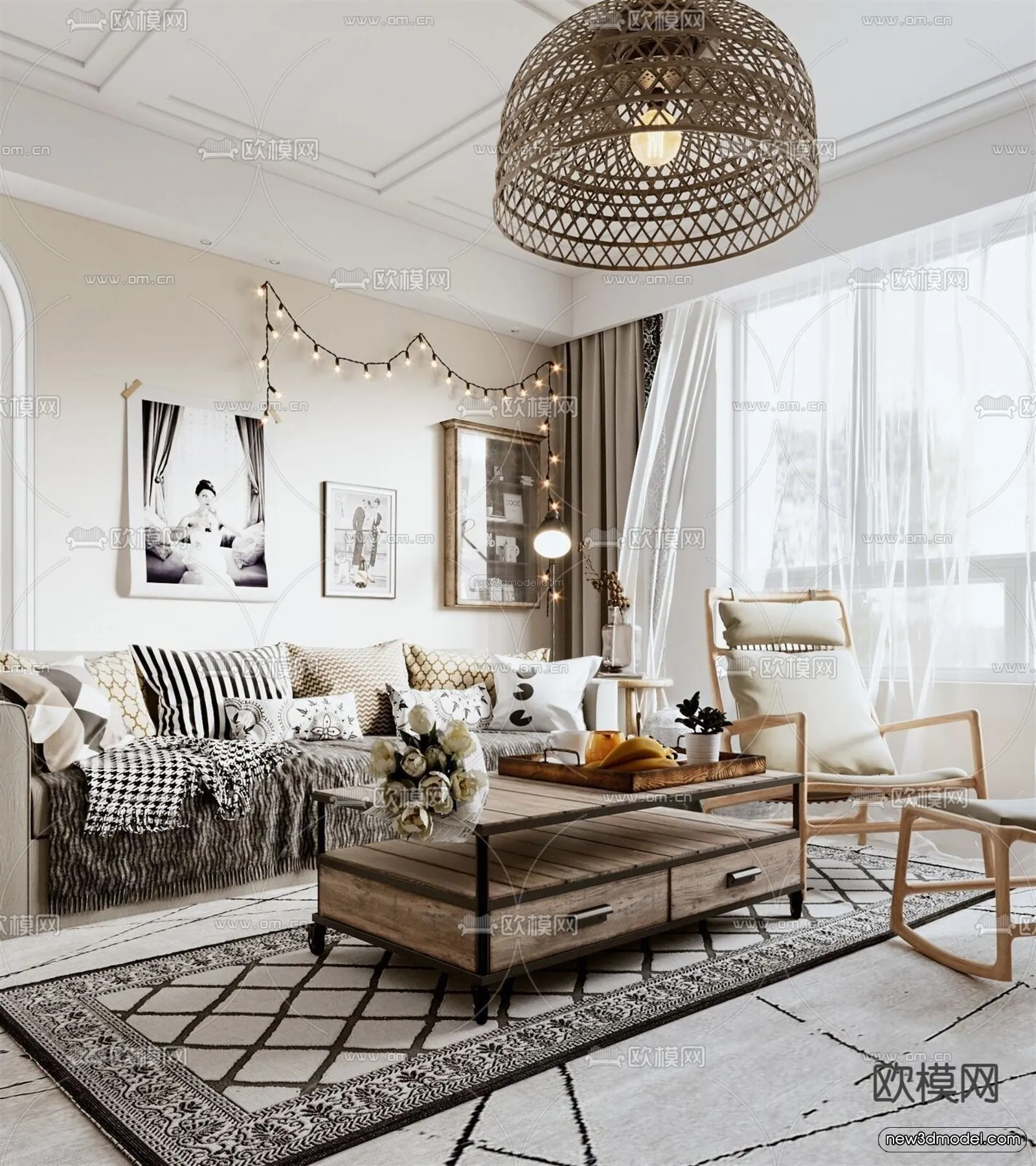 Nordic Style Interior 3D Blocks – Living Room 3D Model – 243 – VRAY