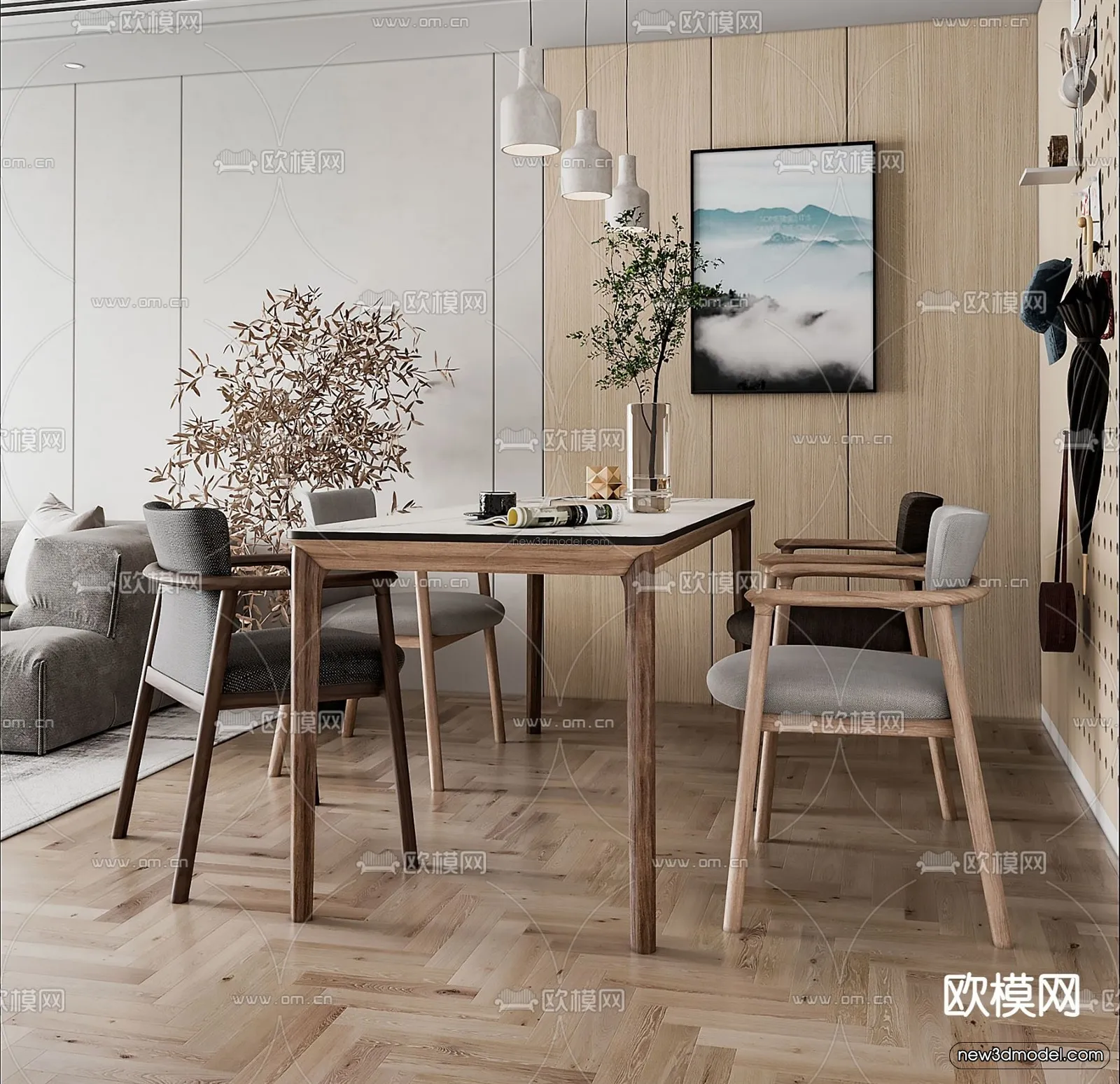 Nordic Style Interior 3D Blocks – Living Room 3D Model – 244 – VRAY