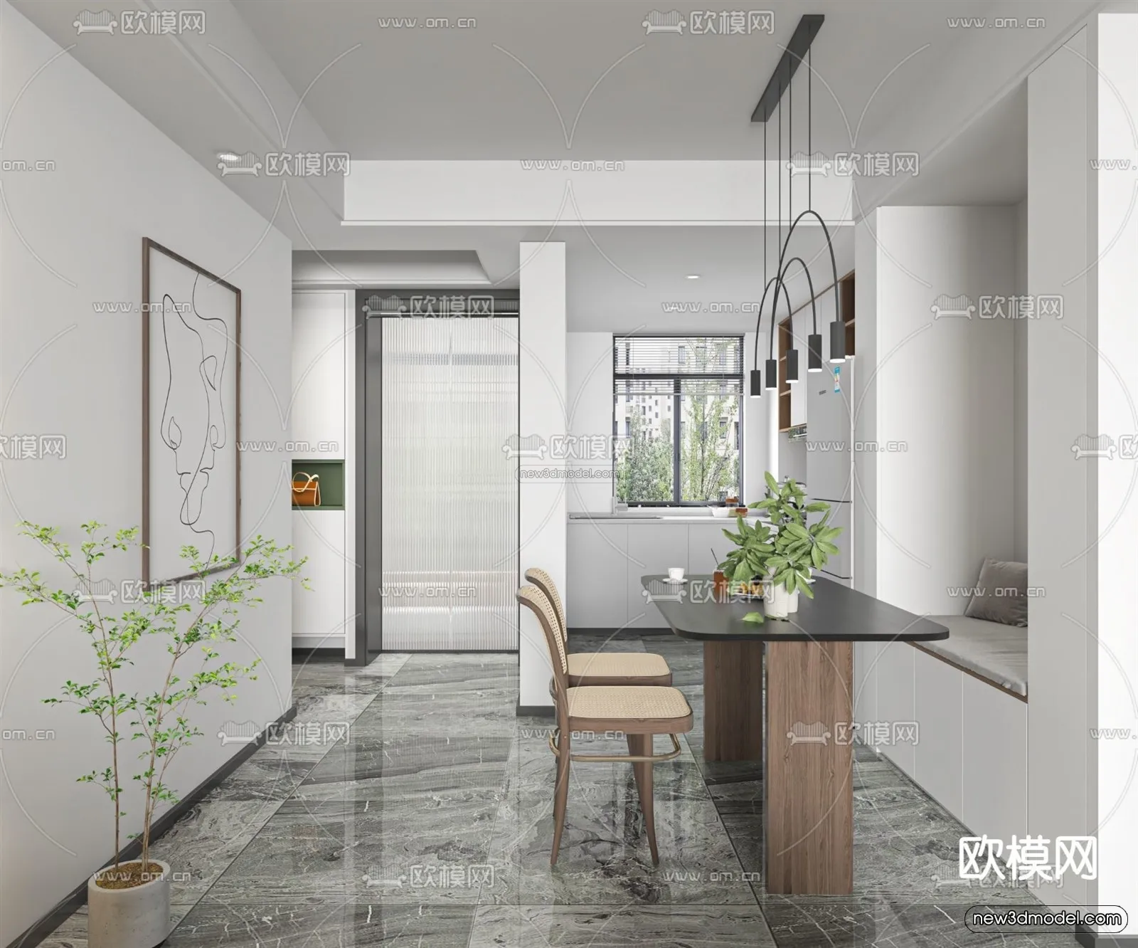 Nordic Style Interior 3D Blocks – Living Room 3D Model – 249 – VRAY