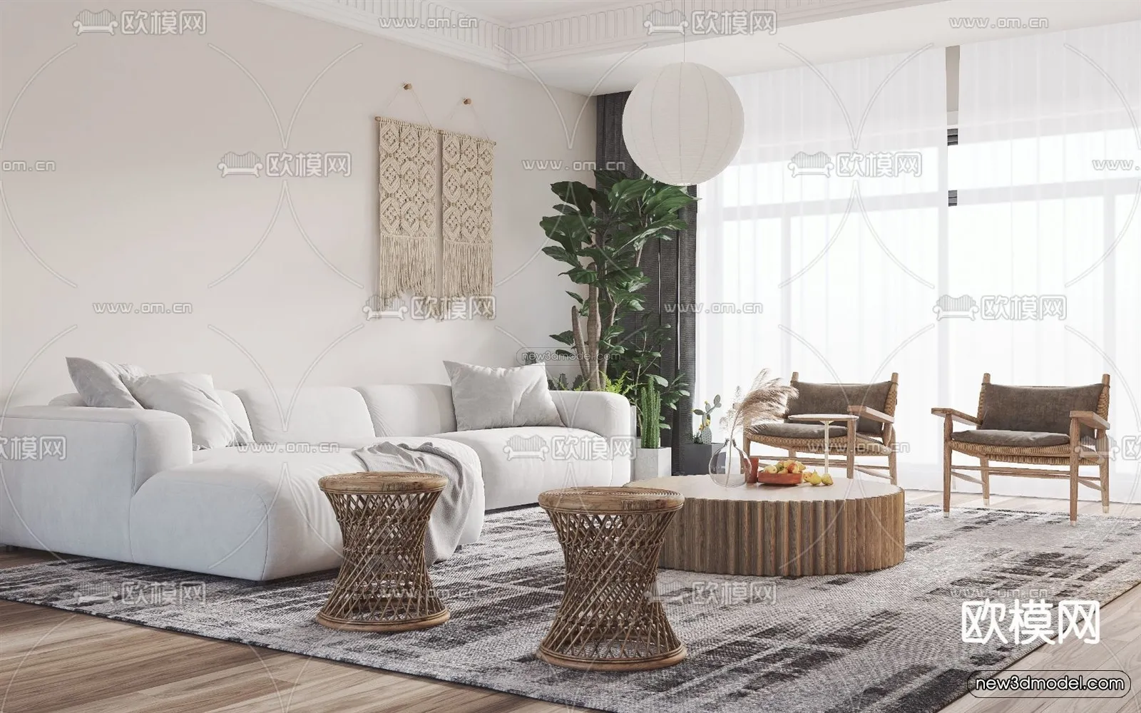 Nordic Style Interior 3D Blocks – Living Room 3D Model – 250 – VRAY