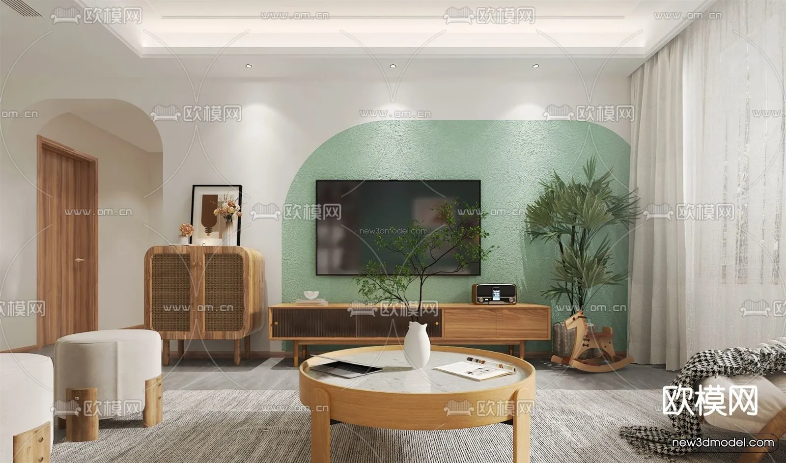 Nordic Style Interior 3D Blocks – Living Room 3D Model – 252 – VRAY