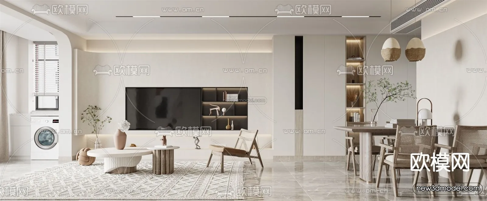 Nordic Style Interior 3D Blocks – Living Room 3D Model – 253 – VRAY