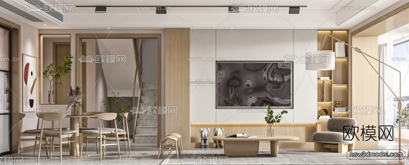 Nordic Style Interior 3D Blocks – Living Room 3D Model – 254 – VRAY