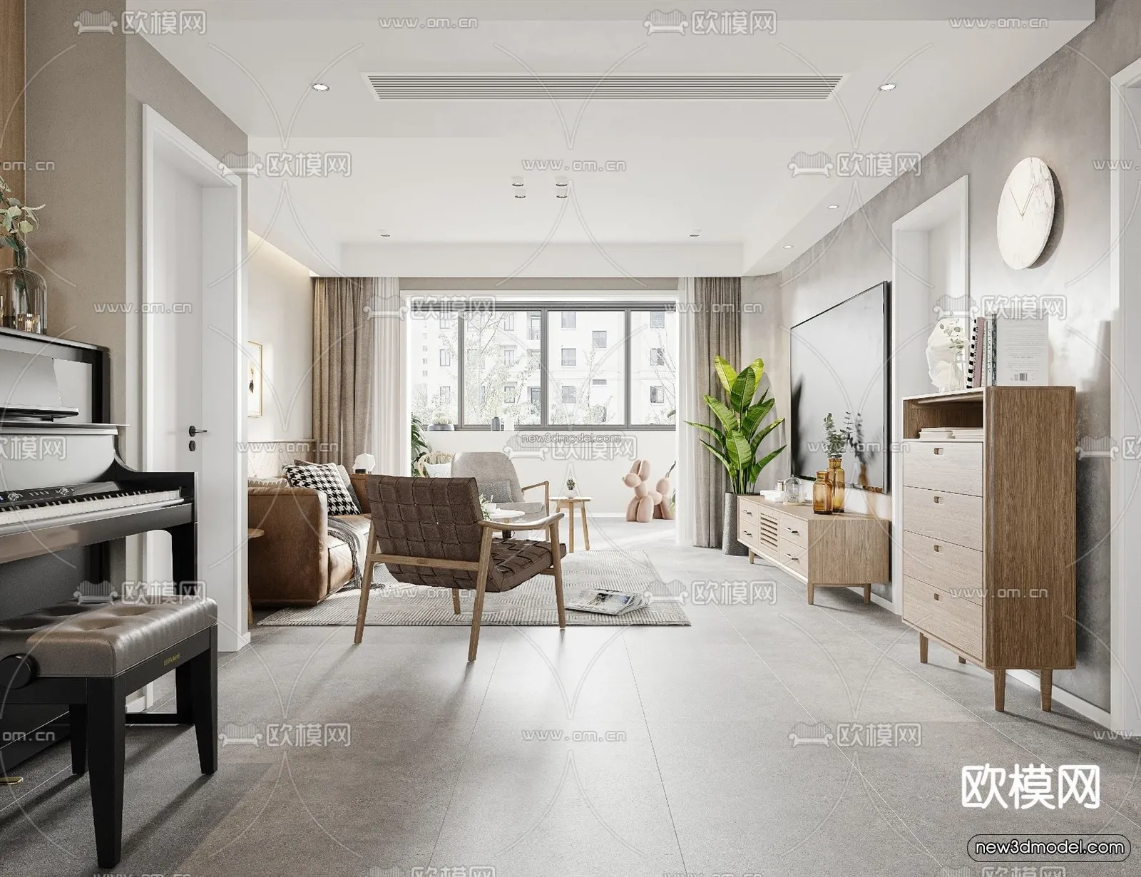 Nordic Style Interior 3D Blocks – Living Room 3D Model – 255 – VRAY