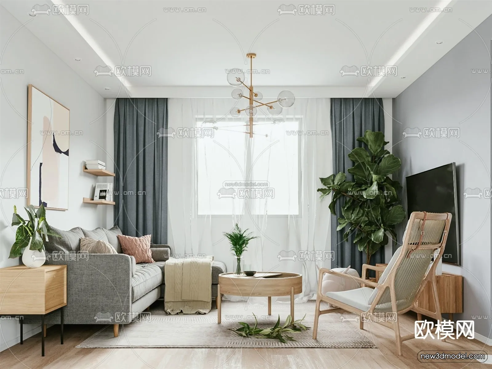 Nordic Style Interior 3D Blocks – Living Room 3D Model – 256 – VRAY