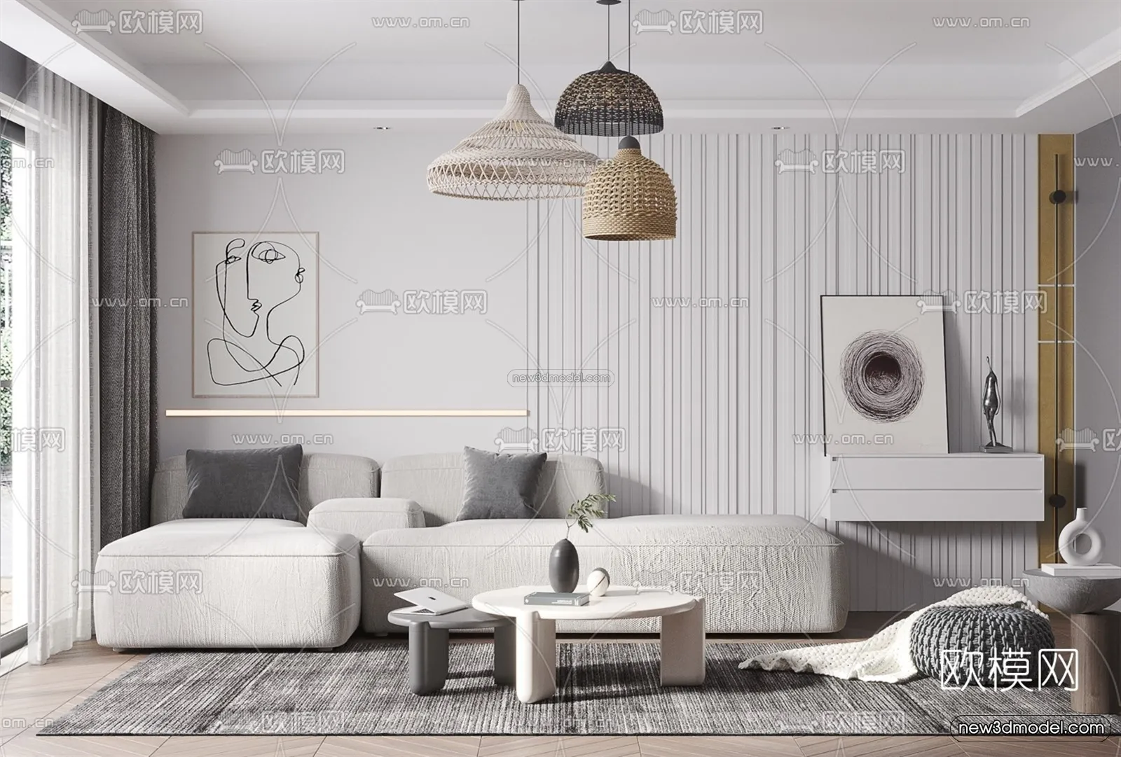 Nordic Style Interior 3D Blocks – Living Room 3D Model – 259 – VRAY