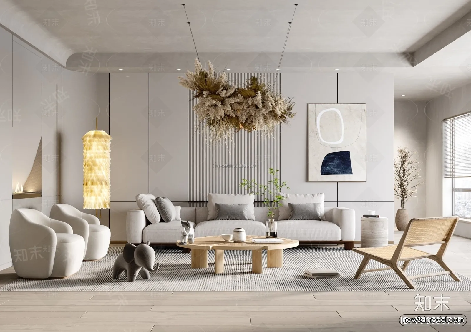 Nordic Style Interior 3D Blocks – Living Room 3D Model – 260 – VRAY