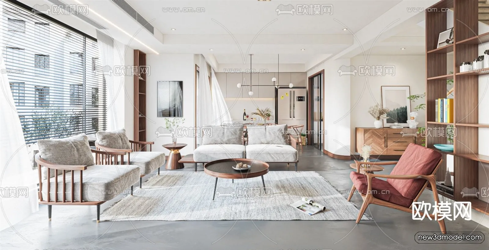 Nordic Style Interior 3D Blocks – Living Room 3D Model – 262 – VRAY