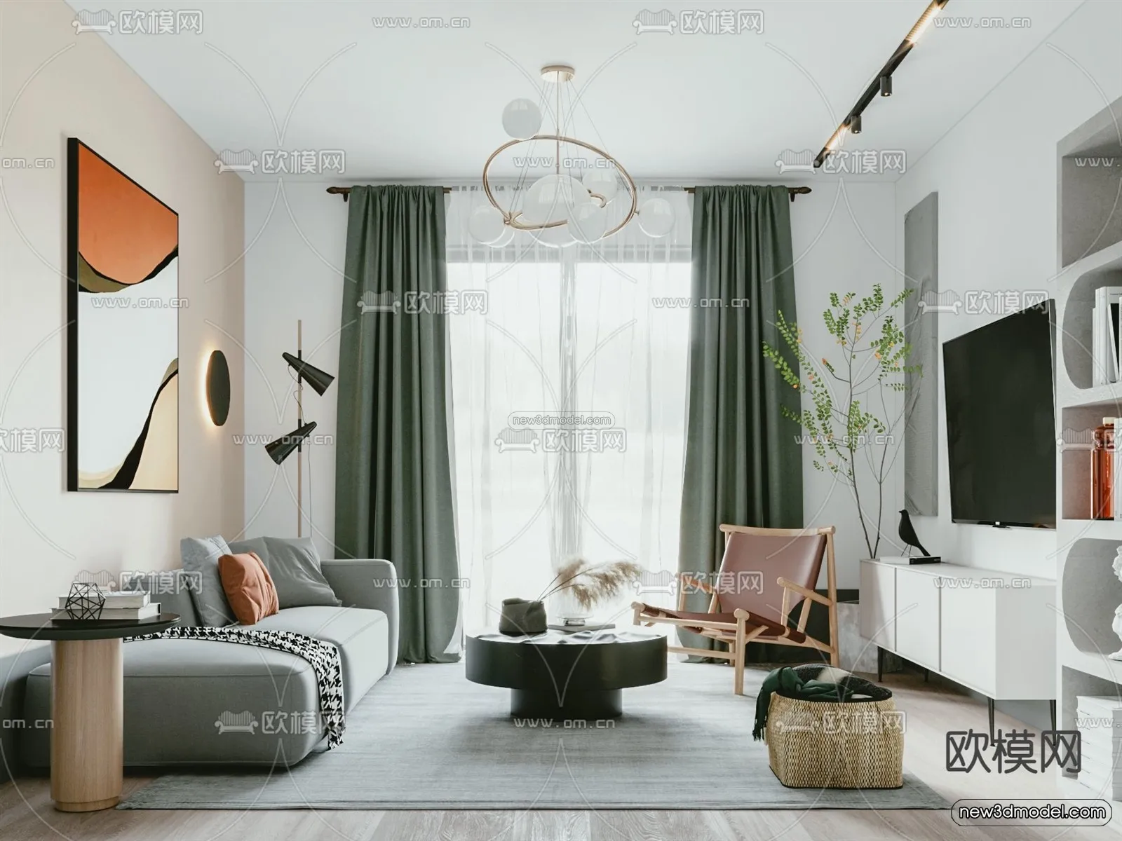 Nordic Style Interior 3D Blocks – Living Room 3D Model – 264 – VRAY