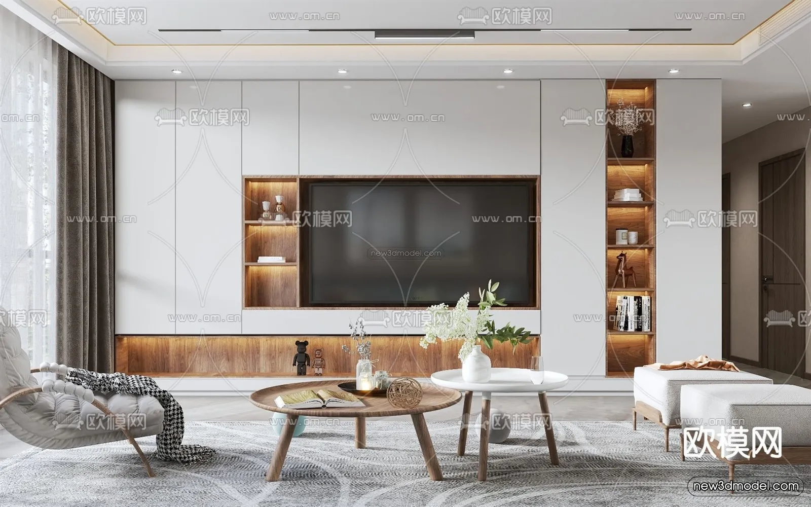 Nordic Style Interior 3D Blocks – Living Room 3D Model – 266 – VRAY