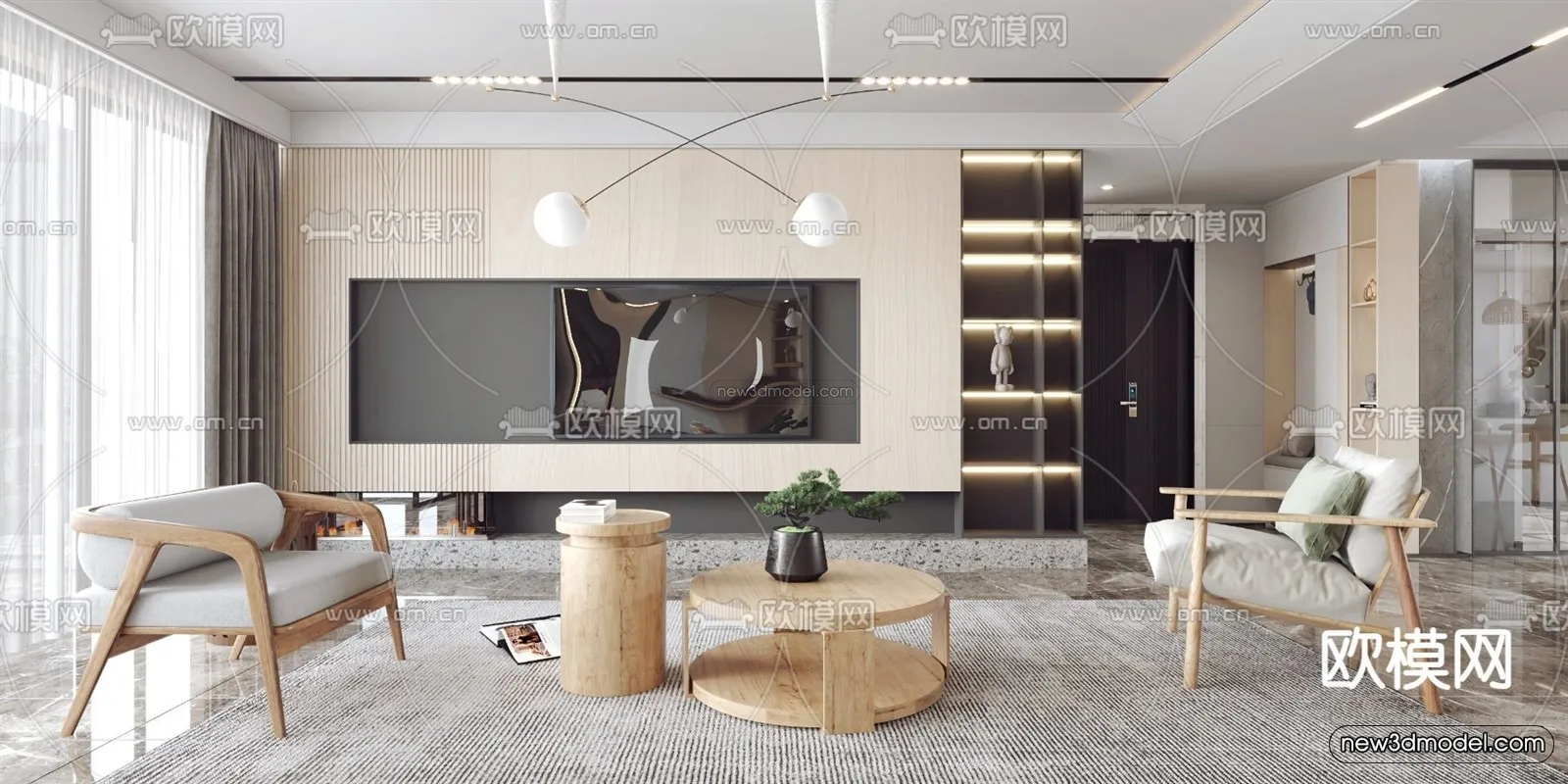 Nordic Style Interior 3D Blocks – Living Room 3D Model – 267 – VRAY