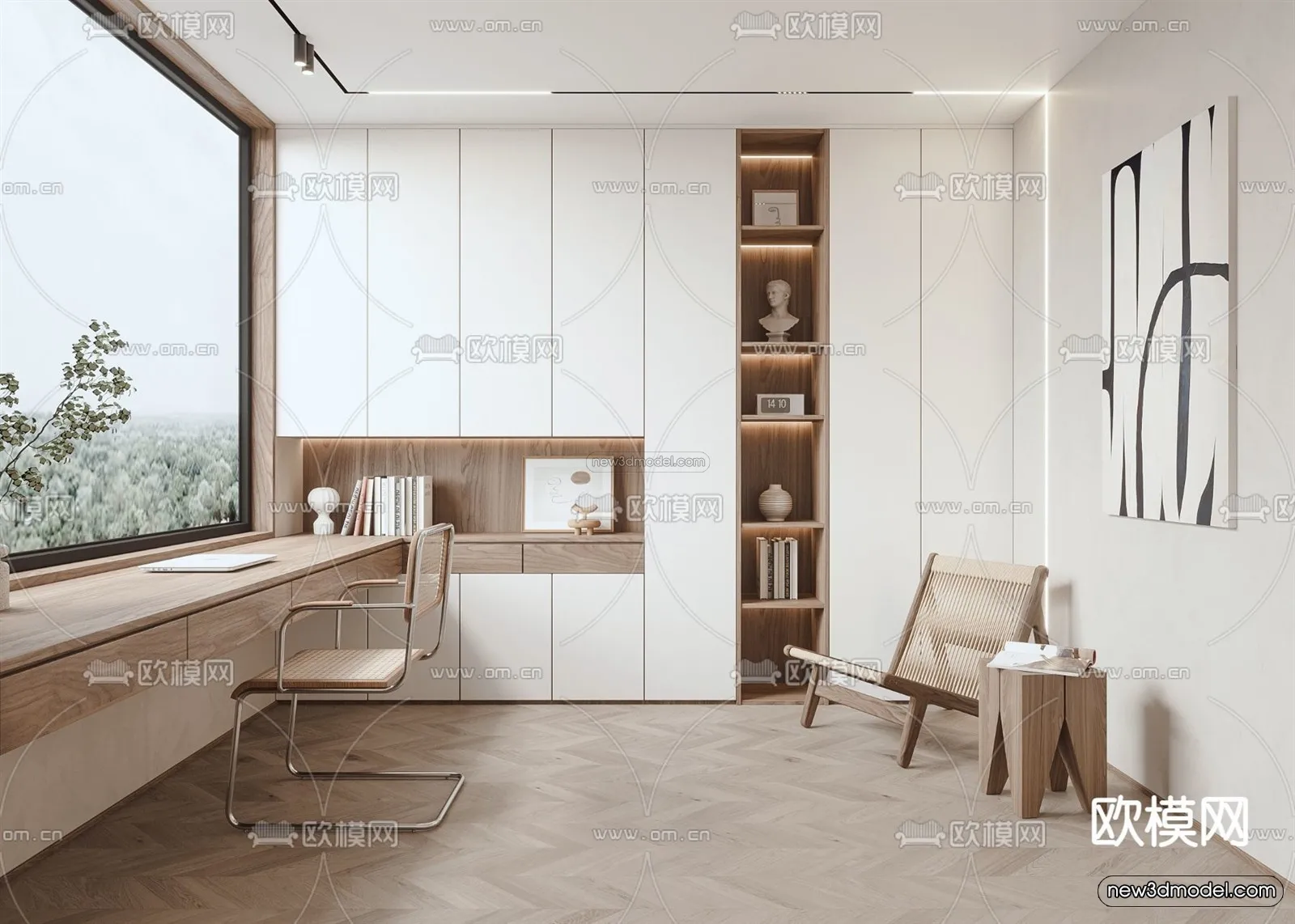 Nordic Style Interior 3D Blocks – Study Room 3D Model – 472 – VRAY